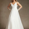 Elegant A-Line Wedding Dress with V-Neck & V-Back – Affordable & Customizable