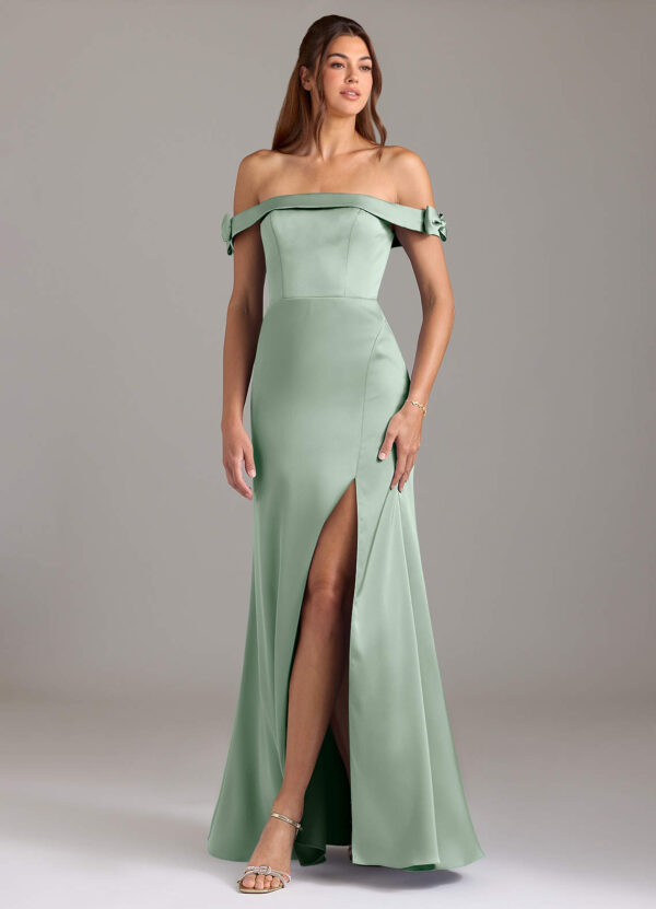 Elegant Custom Bridesmaid Dress – Off-The-Shoulder & Bow