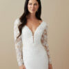 Elegant Custom Wedding Dress – Beaded Lace, V-Back & Sweep Train
