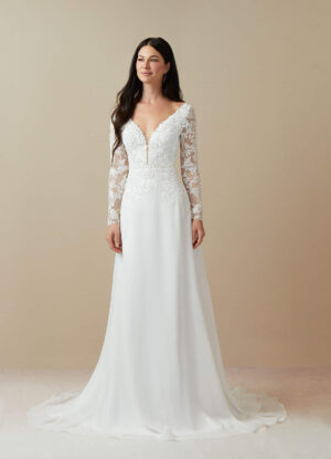 Elegant Custom Wedding Dress – Beaded Lace, V-Back & Sweep Train