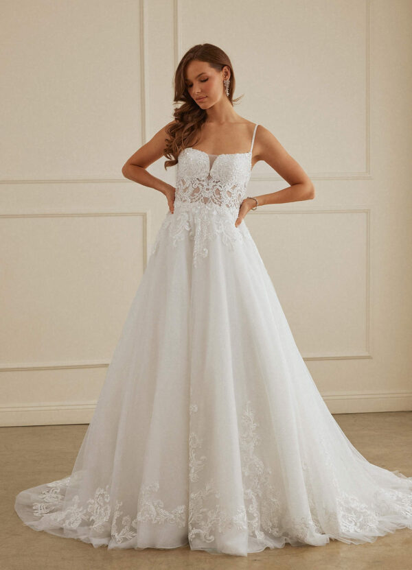 Elegant Custom Wedding Dress – Beaded Lace & Chapel Train