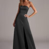 Elegant Convertible Bridesmaid Dress – Strapless, A-Line, Leg Slit