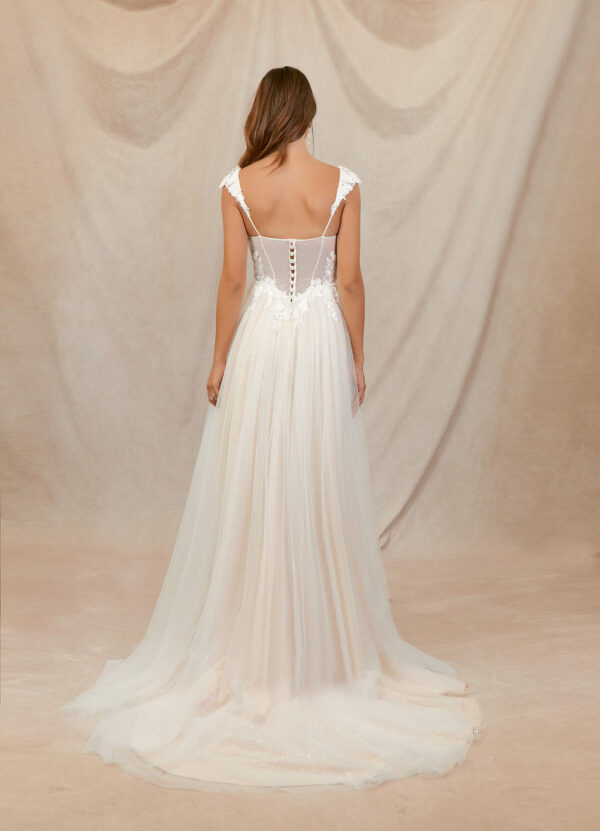 Boho Custom Wedding Dress – Lace, Beaded, & Leg Slit