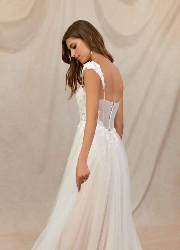 Boho Custom Wedding Dress – Lace, Beaded, & Leg Slit