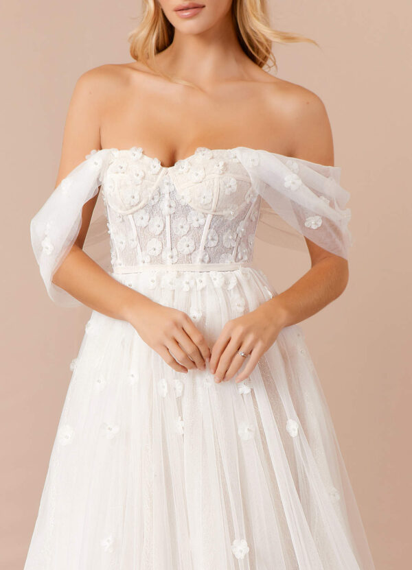 Custom Wedding Dress – Off The Shoulder, Lace & 3D Florals