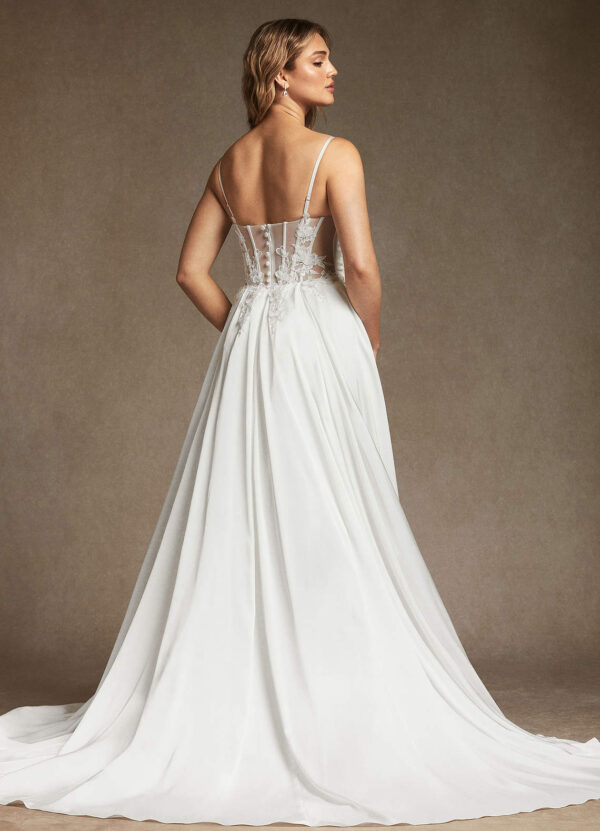 Beach Wedding Dress – Lace, Slit & 3D Florals