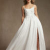 Beach Wedding Dress – Lace, Slit & 3D Florals
