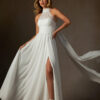 Chiffon Custom Wedding Dress – Slit & High Neck