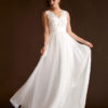 Elegant A-Line Wedding Dress with Embroidered Lace – V Back, Sleeveless