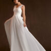 Elegant A-Line Wedding Dress with Embroidered Lace – V Back, Sleeveless