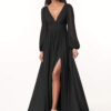 Chiffon Bridesmaid Dress – V-Neck & Bow Back