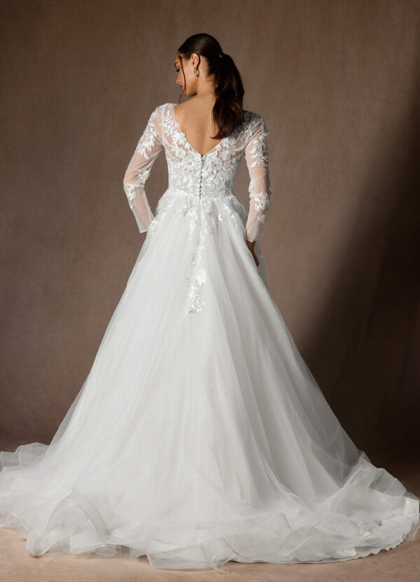 Romantic Custom Wedding Dress – V-Back, Beaded Lace & Long Sleeves