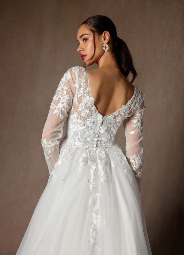 Romantic Custom Wedding Dress – V-Back, Beaded Lace & Long Sleeves