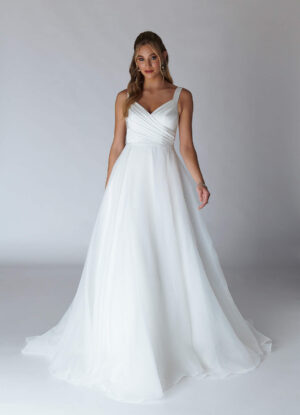Chic Satin Wedding Dress – Pleated A-Line Style