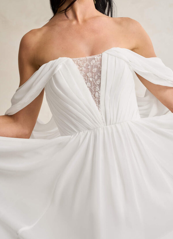 Elegant A-Line Wedding Dresses with Sweetheart Neckline & Off The Shoulder Sleeves