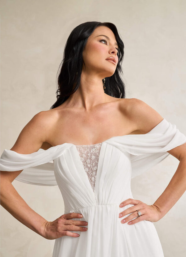 Elegant A-Line Wedding Dresses with Sweetheart Neckline & Off The Shoulder Sleeves
