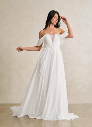 Elegant A-Line Wedding Dresses with Sweetheart Neckline & Off The Shoulder Sleeves