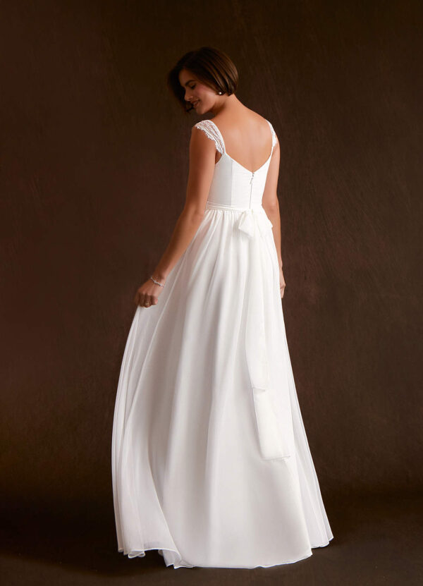 Elegant Custom Wedding Dress – V-Neck, Lace & Cap Sleeves