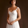 Elegant Custom Wedding Dress – V-Neck, Lace & Cap Sleeves
