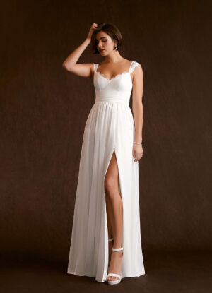 Elegant Custom Wedding Dress – V-Neck, Lace & Cap Sleeves