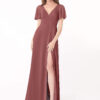 Elegant A-Line Bridesmaid Dress – V-Neck, Ruffle & Pleated Details
