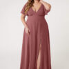 Elegant A-Line Bridesmaid Dress – V-Neck, Ruffle & Pleated Details