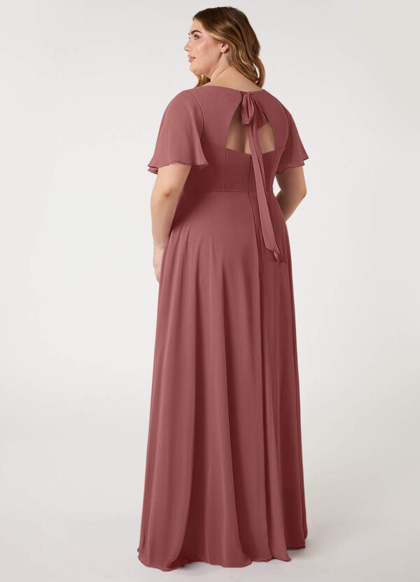 Elegant A-Line Bridesmaid Dress – V-Neck, Ruffle & Pleated Details