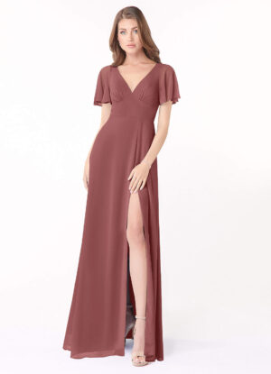 Elegant A-Line Bridesmaid Dress – V-Neck, Ruffle & Pleated Details