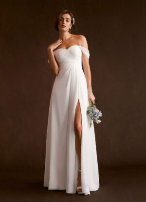 Elegant Custom A-Line Wedding Dress – Sweetheart, Off The Shoulder, Pleated with Leg Slit