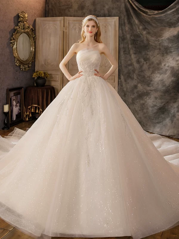 Sequin Strapless A-Line Gown