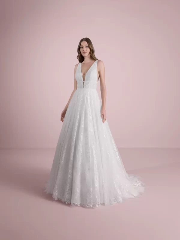 V-Neck A-Line Tulle Wedding Dress