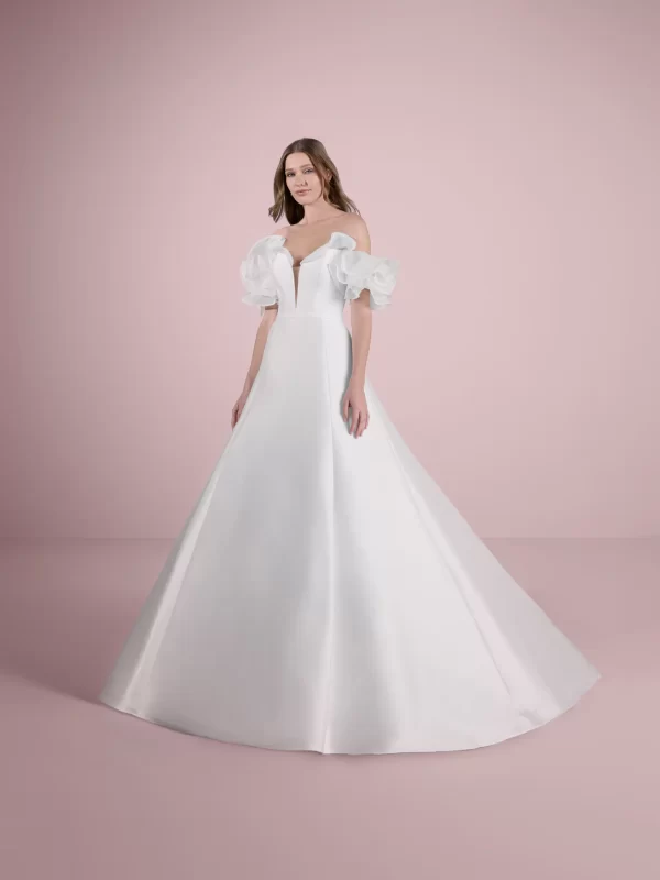 V-Neck A-Line Wedding Dress in Mikado