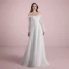 Scoop Neck A-Line Tulle Wedding Dress with Long Sleeves