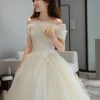 Off-Shoulder French Minimalist White Tulle Wedding Dress