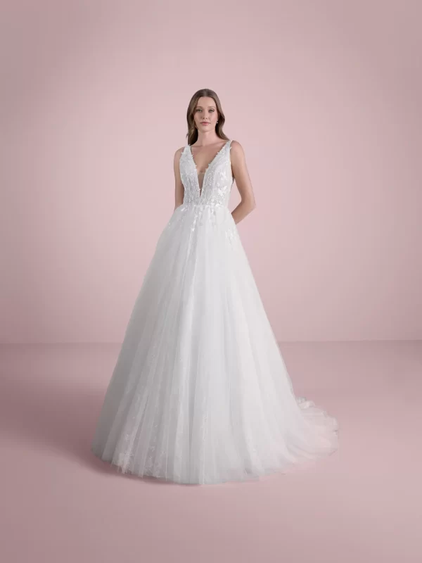 V-neck Princess Tulle Wedding Dress