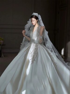 Satin V-Neck Bridal Gown