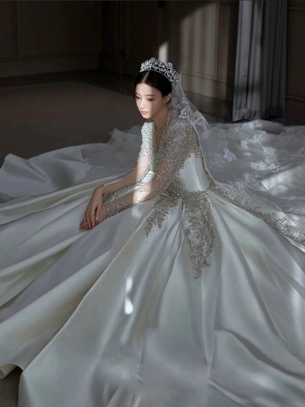 Satin V-Neck Bridal Gown