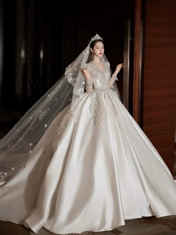 Satin V-Neck Bridal Gown