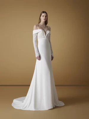 Off-Shoulder Column Crepe Wedding Dress