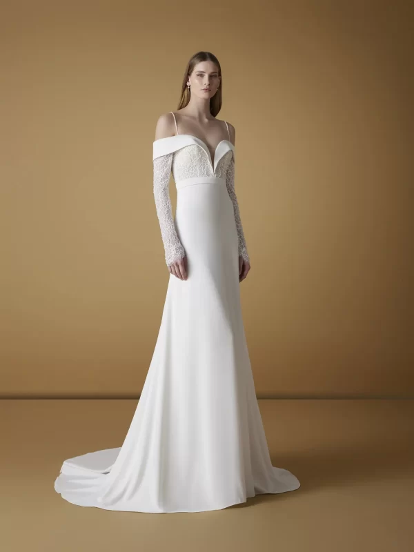 Off-Shoulder Column Crepe Wedding Dress