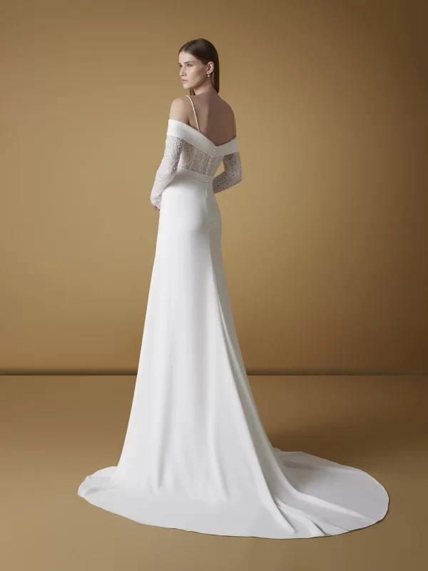 Off-Shoulder Column Crepe Wedding Dress