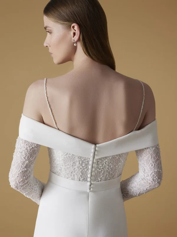Off-Shoulder Column Crepe Wedding Dress