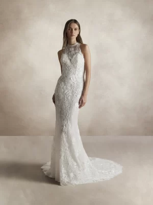 Lace Halter Column Wedding Dress