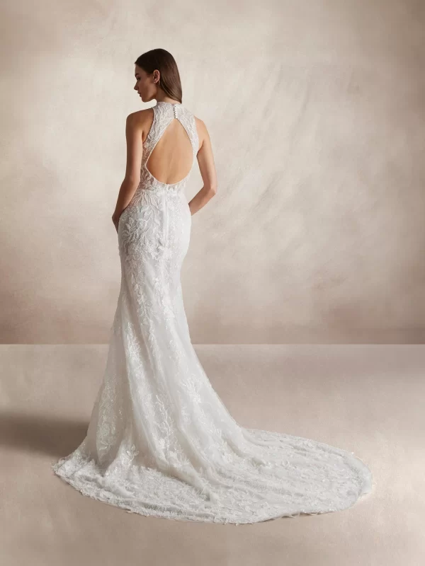 Lace Halter Column Wedding Dress