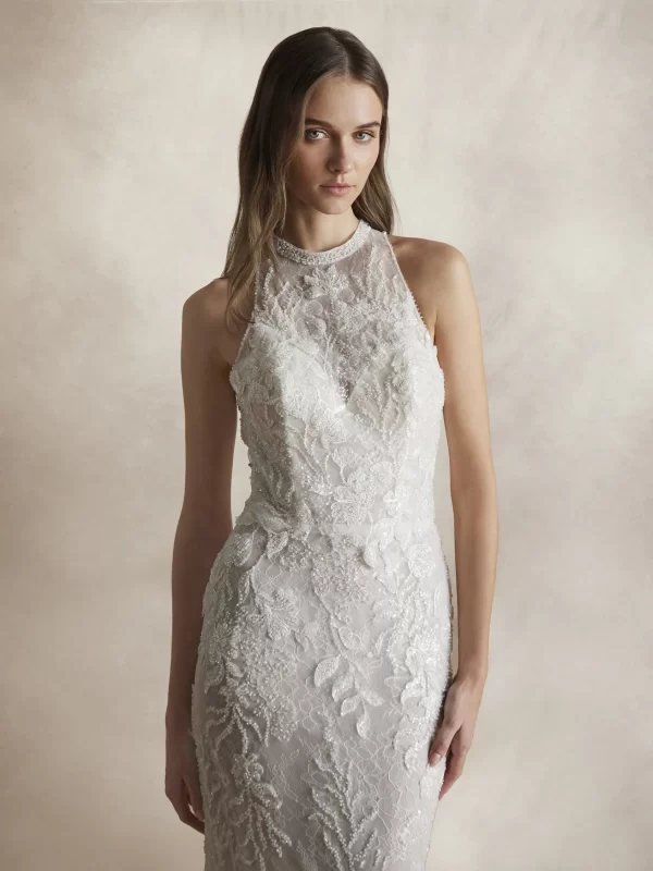 Lace Halter Column Wedding Dress